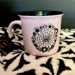 Pink Halloween Black Spiderweb with flowers ceramic mug NEW